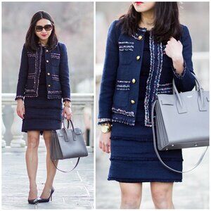 J Crew Lady Jacket Blazer Liberty London Floral Trim Tweed Navy Womens 0